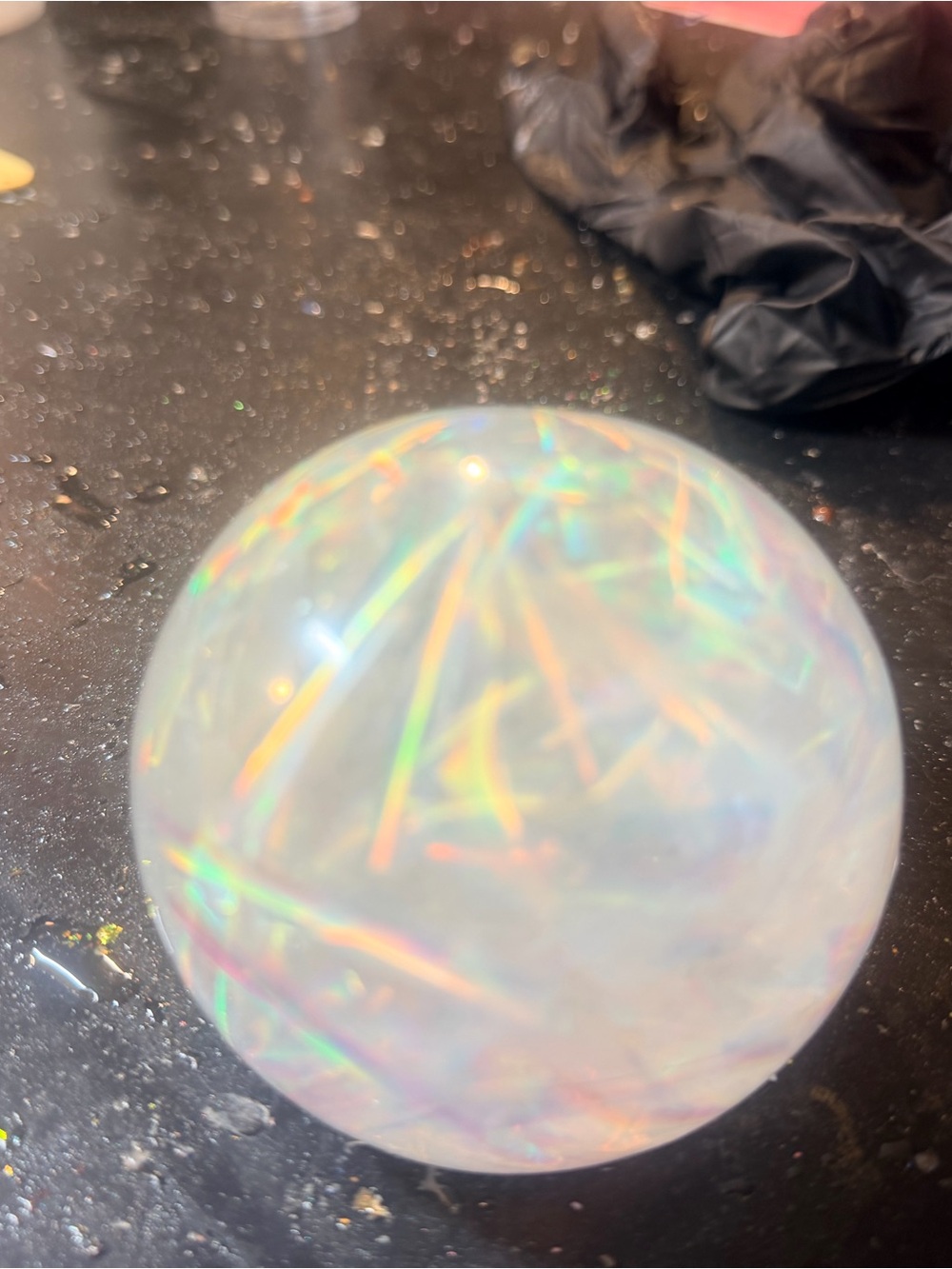 Resin Iridescent White Holographic paperweight with light. Small 3 in